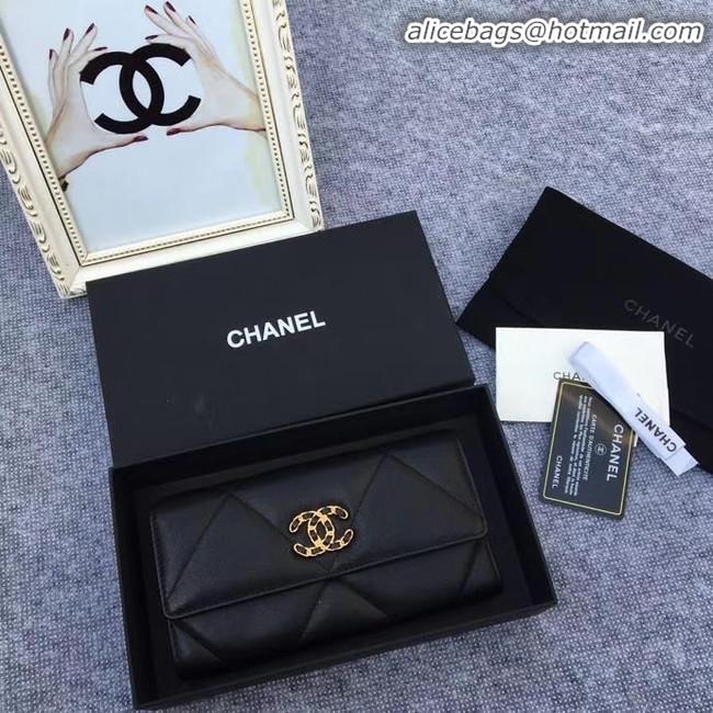 New Release Creation Chanel sheepskin & Gold-Tone Metal Wallet AP0955 black