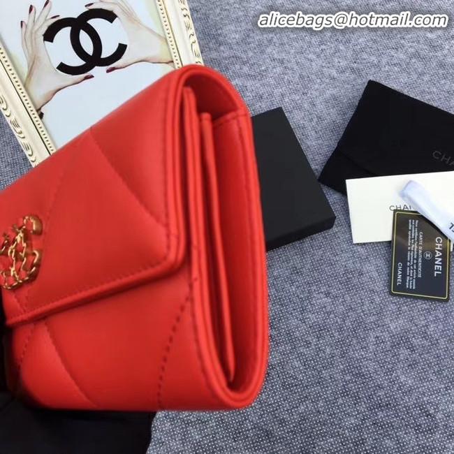 Specials Discount Chanel sheepskin & Gold-Tone Metal Wallet AP0955 red