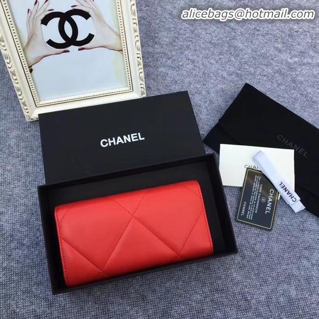 Specials Discount Chanel sheepskin & Gold-Tone Metal Wallet AP0955 red