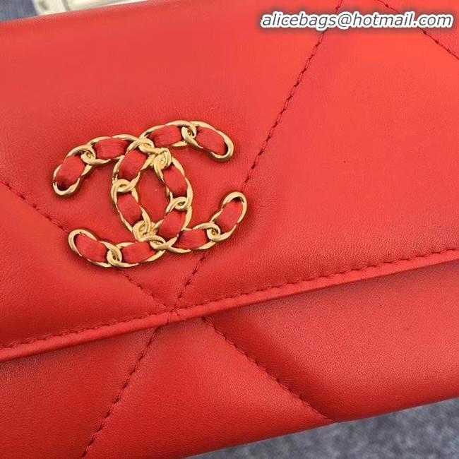 Specials Discount Chanel sheepskin & Gold-Tone Metal Wallet AP0955 red