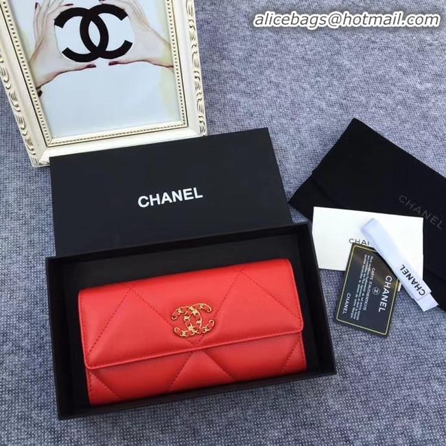 Specials Discount Chanel sheepskin & Gold-Tone Metal Wallet AP0955 red