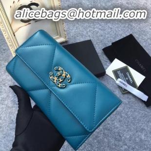 Buy Discount Chanel sheepskin & Gold-Tone Metal Wallet AP0955 blue