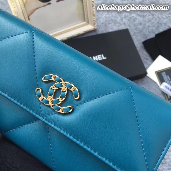 Buy Discount Chanel sheepskin & Gold-Tone Metal Wallet AP0955 blue