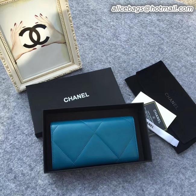 Buy Discount Chanel sheepskin & Gold-Tone Metal Wallet AP0955 blue