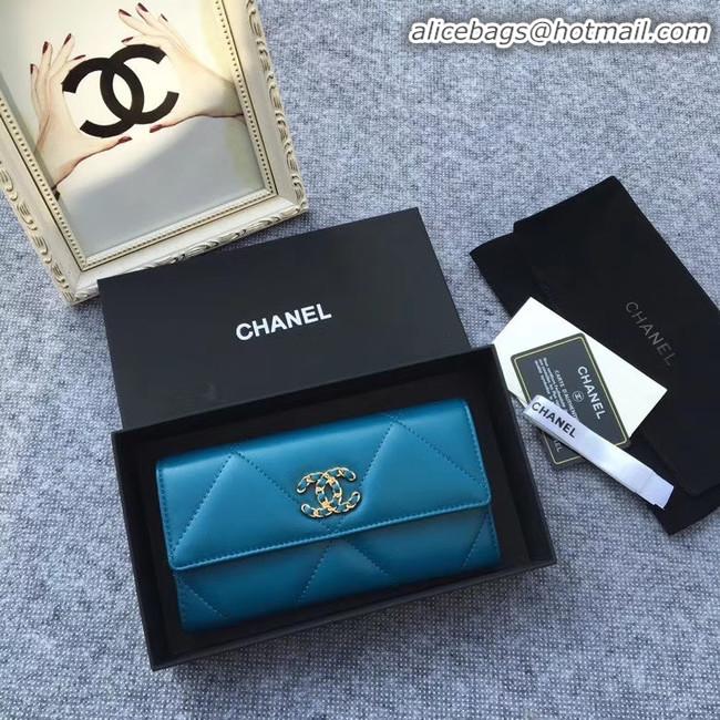 Buy Discount Chanel sheepskin & Gold-Tone Metal Wallet AP0955 blue