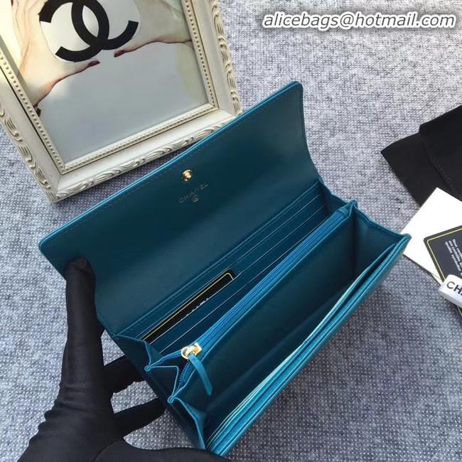 Buy Discount Chanel sheepskin & Gold-Tone Metal Wallet AP0955 blue