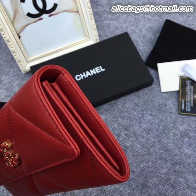 Low Cost Chanel sheepskin & Gold-Tone Metal Wallet AP0955 Burgundy