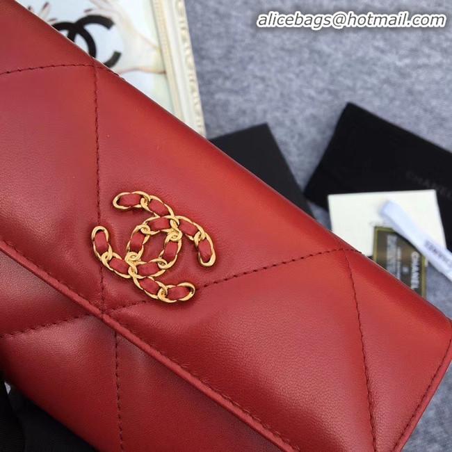 Low Cost Chanel sheepskin & Gold-Tone Metal Wallet AP0955 Burgundy