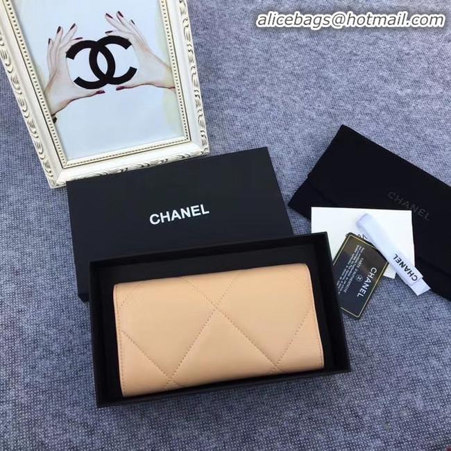 Cheap Classic Chanel sheepskin & Gold-Tone Metal Wallet AP0955 apricot