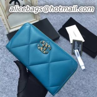 Shop Imitation CHANEL 19 sheepskin & Gold-Tone Metal Wallet AP1063 blue