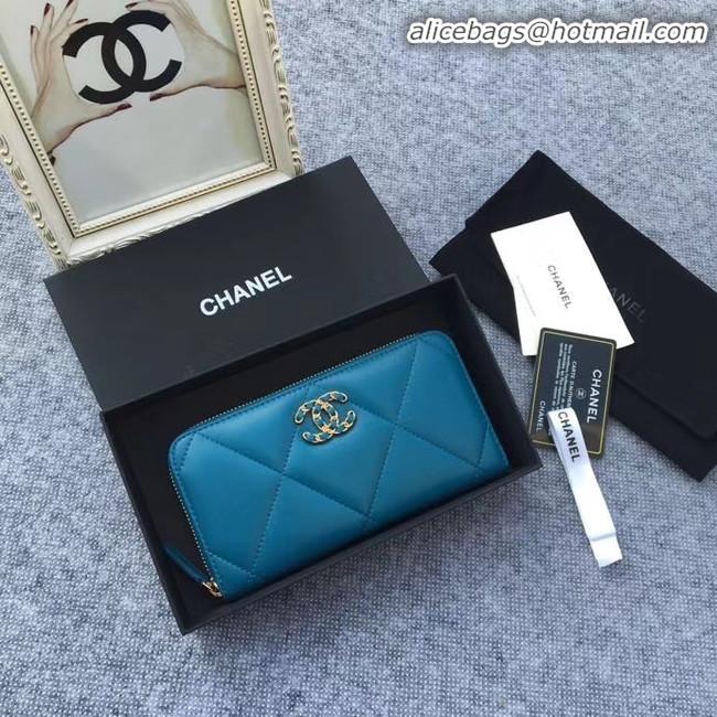 Shop Imitation CHANEL 19 sheepskin & Gold-Tone Metal Wallet AP1063 blue