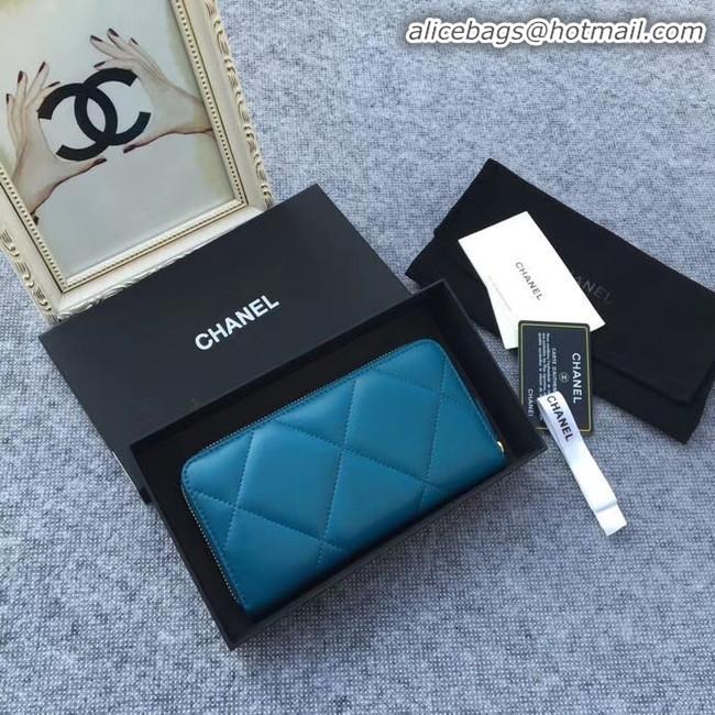 Shop Imitation CHANEL 19 sheepskin & Gold-Tone Metal Wallet AP1063 blue