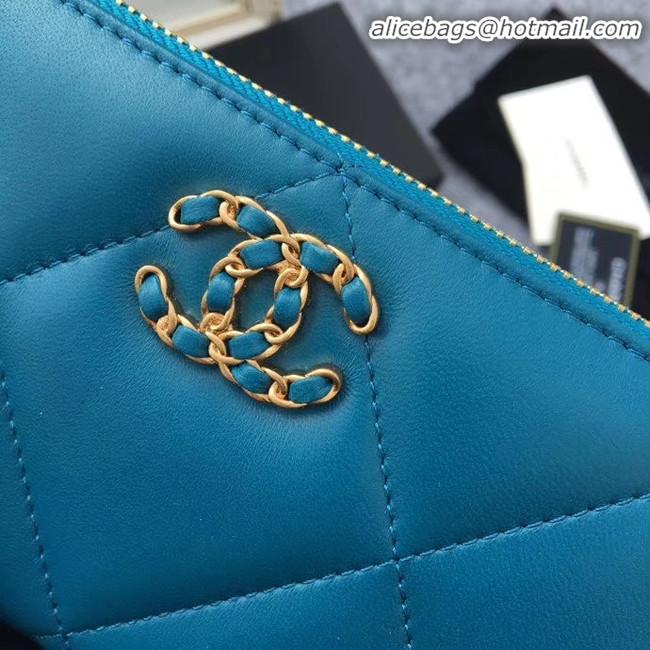 Shop Imitation CHANEL 19 sheepskin & Gold-Tone Metal Wallet AP1063 blue