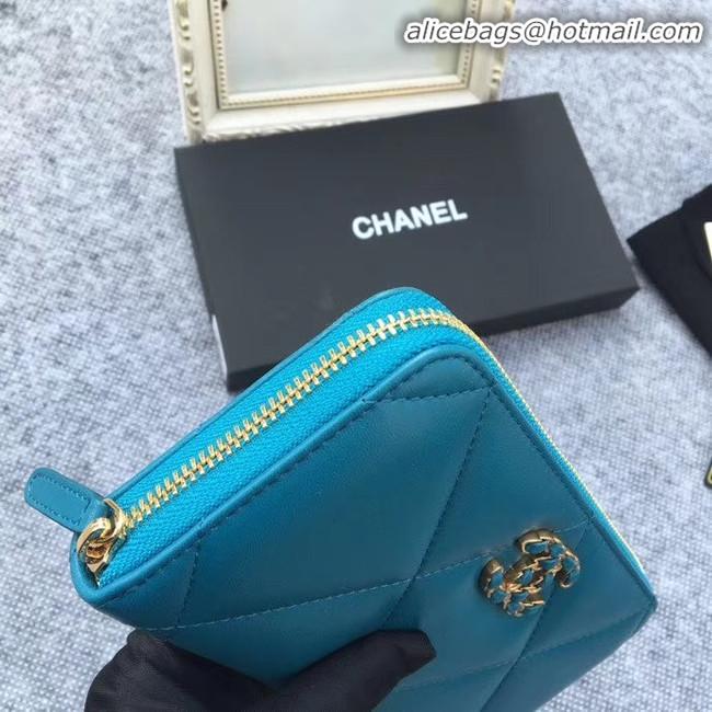 Shop Imitation CHANEL 19 sheepskin & Gold-Tone Metal Wallet AP1063 blue