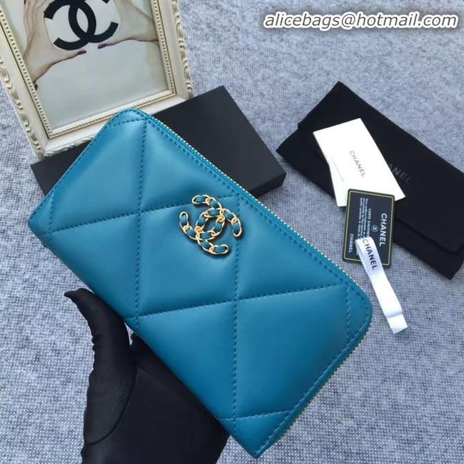 Shop Imitation CHANEL 19 sheepskin & Gold-Tone Metal Wallet AP1063 blue