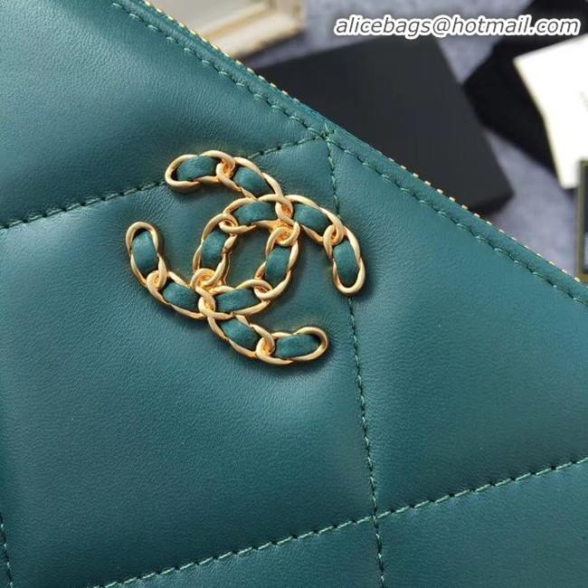 Unique Cheapest CHANEL 19 sheepskin & Gold-Tone Metal Wallet AP1063 green