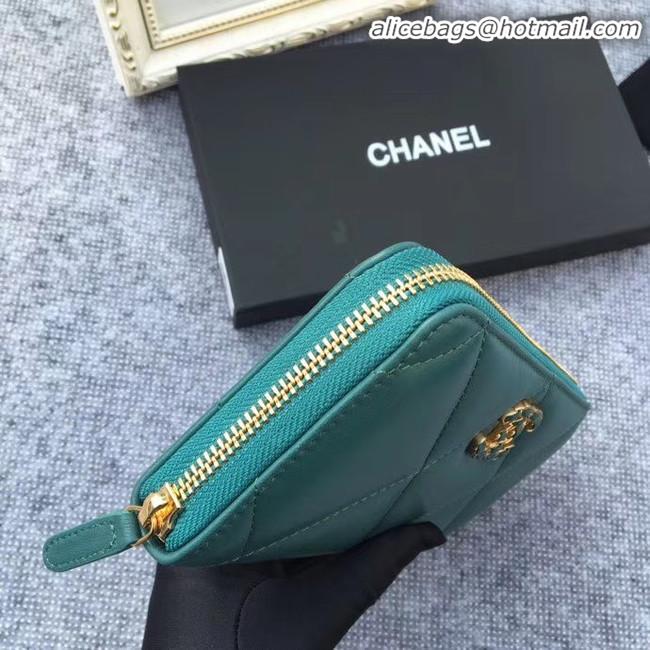 Unique Cheapest CHANEL 19 sheepskin & Gold-Tone Metal Wallet AP1063 green