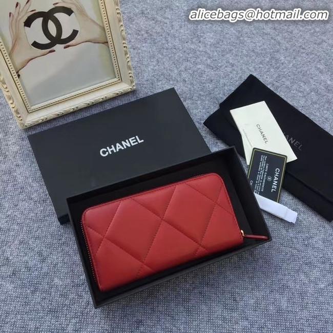 Low Cost CHANEL 19 sheepskin & Gold-Tone Metal Wallet AP1063 Burgundy