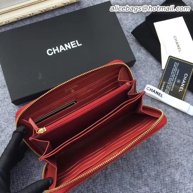 Low Cost CHANEL 19 sheepskin & Gold-Tone Metal Wallet AP1063 Burgundy