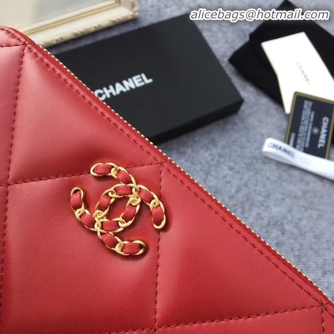 Low Cost CHANEL 19 sheepskin & Gold-Tone Metal Wallet AP1063 Burgundy