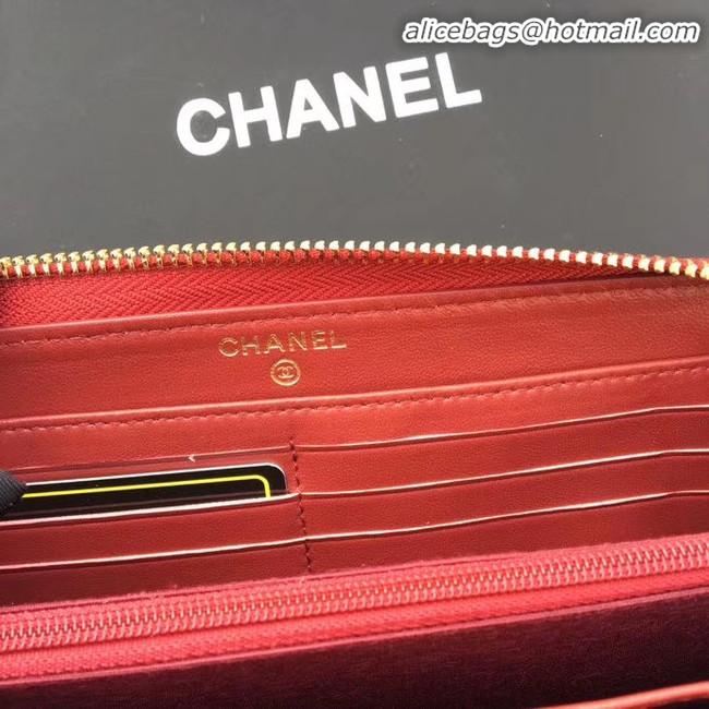 Low Cost CHANEL 19 sheepskin & Gold-Tone Metal Wallet AP1063 Burgundy