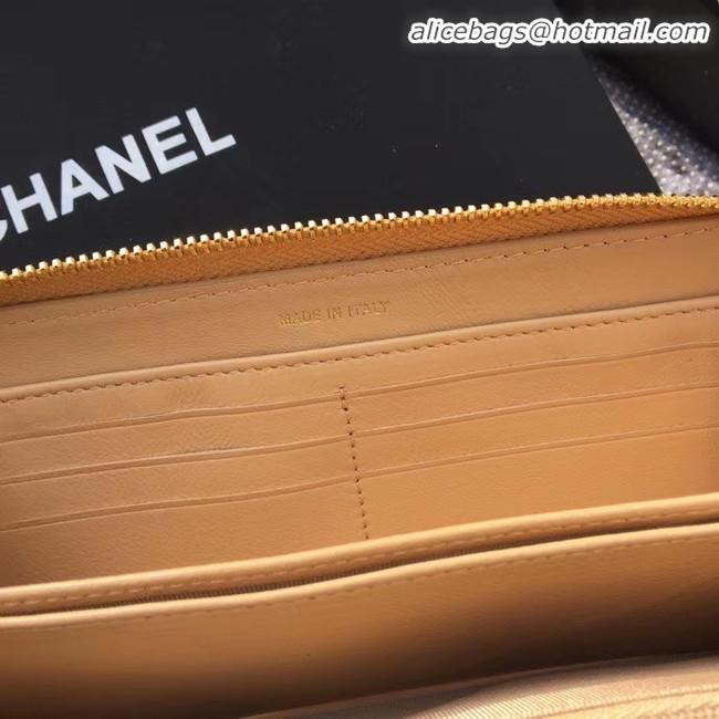 New Product CHANEL 19 sheepskin & Gold-Tone Metal Wallet AP1063 apricot