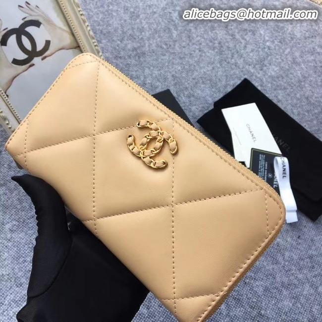 New Product CHANEL 19 sheepskin & Gold-Tone Metal Wallet AP1063 apricot