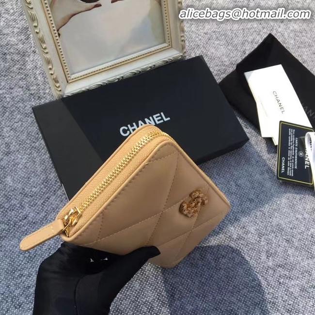 New Product CHANEL 19 sheepskin & Gold-Tone Metal Wallet AP1063 apricot