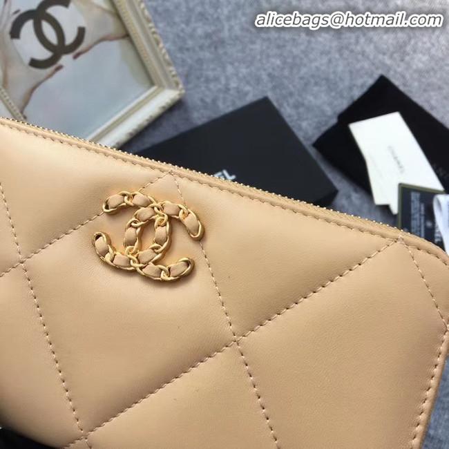 New Product CHANEL 19 sheepskin & Gold-Tone Metal Wallet AP1063 apricot