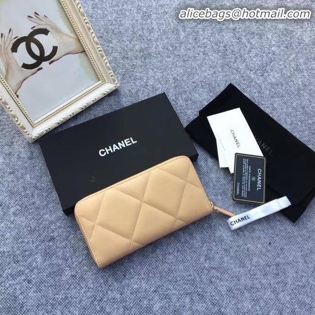 New Product CHANEL 19 sheepskin & Gold-Tone Metal Wallet AP1063 apricot