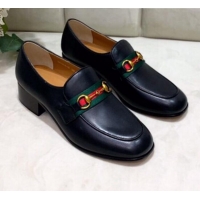 Classic Gucci Lambskin Horsebit Loafer with Web G90244 Black