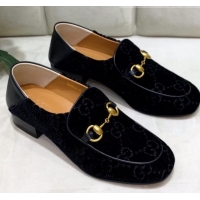 Good Product Gucci GG Velvet Horsebit Loafer G90244 Black