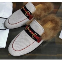 Perfect Gucci Princetown Canvas Wool Slipper G91141 White/Red