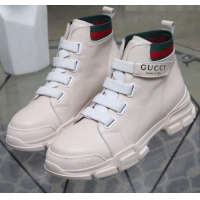 Elegant Gucci Web Calfskin Short Sneaker Boots G92001 White