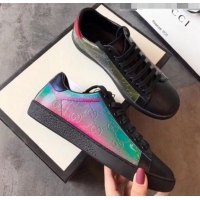 Best Product Gucci Ace Rainbow GG Leather Sneakers G01509 Green/Pink