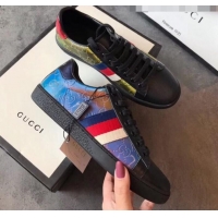 Shop Duplicate Gucci Ace Rainbow GG Leather Sneakers G01509 Blue