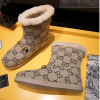 Best Gucci GG Wool Flat Short Boot 599017 Beige