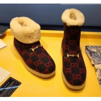 Good Quality Gucci GG Wool Flat Short Boot 599017 Red/Blue