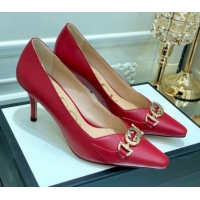 Fashion Gucci Zumi G Horsebit Mid-heel Leather Pump 596860 Red