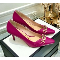 Grade Quality Gucci Zumi G Horsebit Mid-heel Leather Pump 596860 Fuchsia