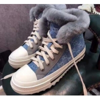 Best Grade Gucci GG Canvas Wool and Cashmere Sneaker Boots G02507 Blue