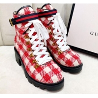 Discount Gucci Check Tweed Ankle Short Boot 578585 Red/White