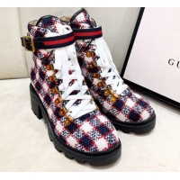 Classic Hot Gucci Check Tweed Ankle Short Boot 578585 Blue