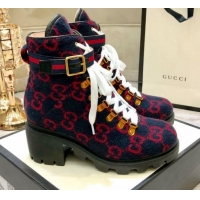 Top Quality Gucci GG Wool Ankle Short Boot 578585 Blue/Red/White