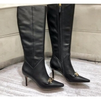 Well Crafted Gucci Zumi G Horsebit Leather Mid-Heel Knee High Boot 575875 Black