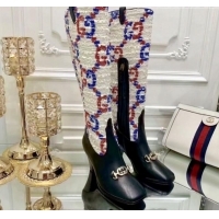 Shop Gucci Zumi Horsebit GG Tweed Mid-Heel Knee High Boot 577652 Multicolor