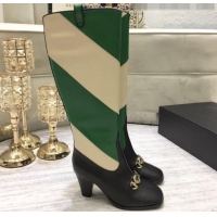 Best Luxury Gucci Zumi Horsebit Diagonal Stripe Mid-Heel Knee High Boot 575840 Green/Beige