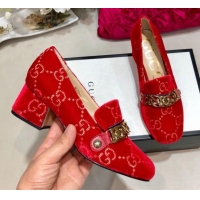 Best Design Gucci Sylvie Chain GG Velvet Mid-heel Pump 525082 Red