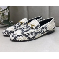 Design Promotion Gucci Jordaan Horsebit GG Tweed Flat Loafers 431467 White