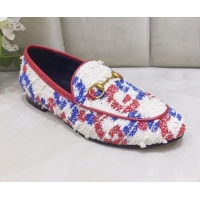 Affordable Price Gucci Jordaan Horsebit GG Tweed Flat Loafers 431467 Multicolor